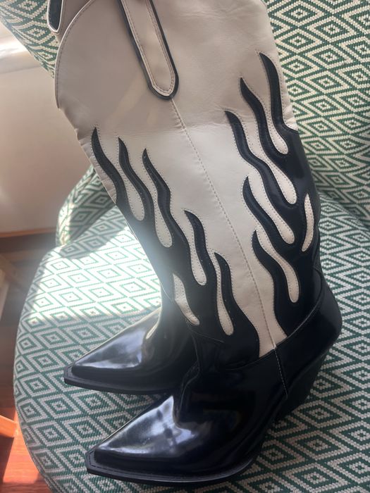Botas cowboy Zara chamas preto/creme - N.36 - Novas
