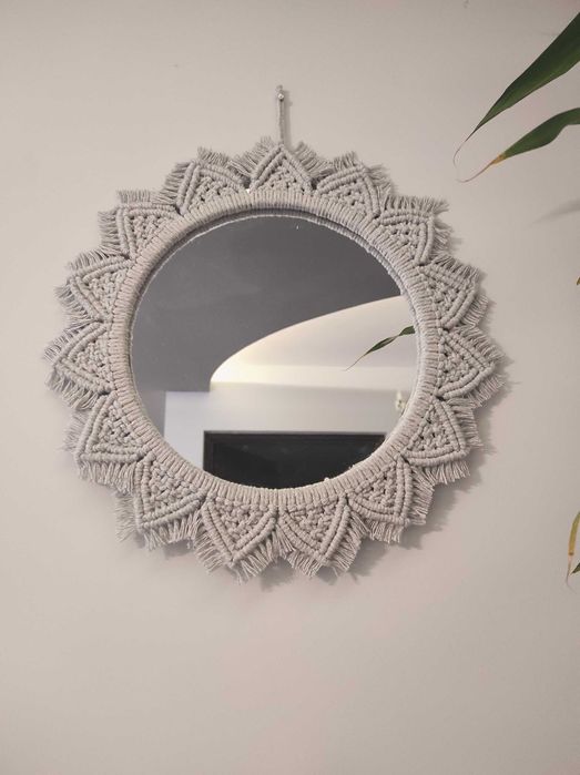 Lustro szare wiszące ,boho makrama.