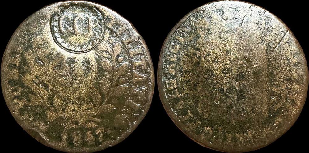 40 Reis (Pataco) - 1847 - D.Maria II - Carimbo GCP (Escassa)
