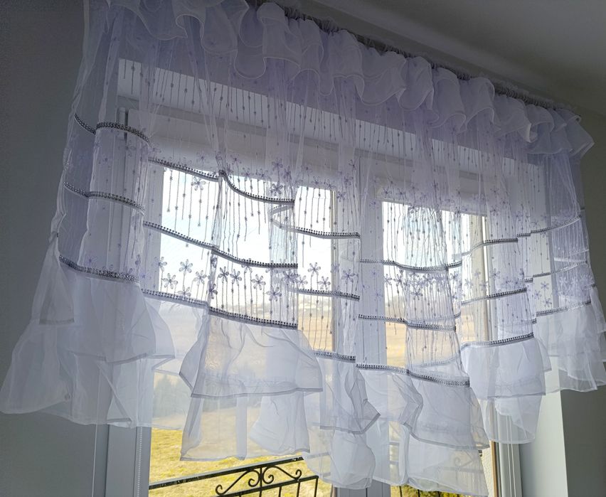 Firana z markizety falbany V 400x130 biała elegancka