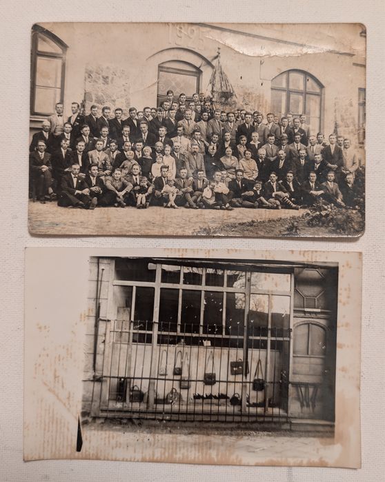 Fotografie Kwidzyn Skład Obuwia i Galanterii B. Jentczak i pracownicy z dziećmi 1951 rok.