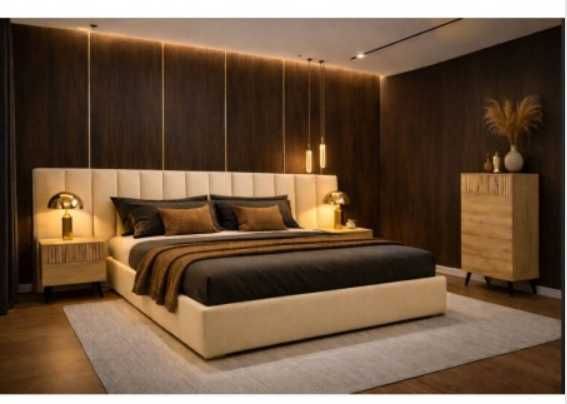 Cama de Casal Estofada Enigma XL (Cabeceira Longa) - Direto do fabricante de Paços de Ferreira