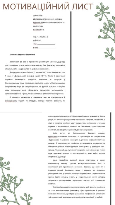 Мотиваційний лист, презентації та інші роботи для Вас