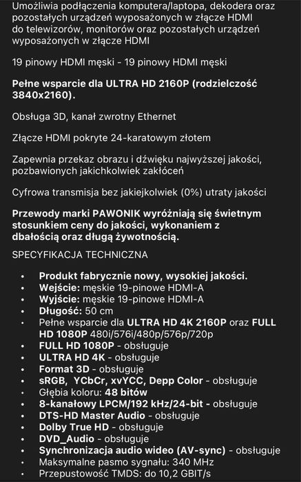 Splitter HDMI 2.0 + kable HDMI