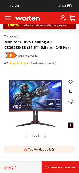 AOC 240Hz 0.5ms 32 polegadas
