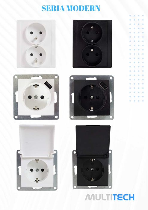 MODERN CZARNE Gniazdko Pojedyncze z Bolcem Modułowe