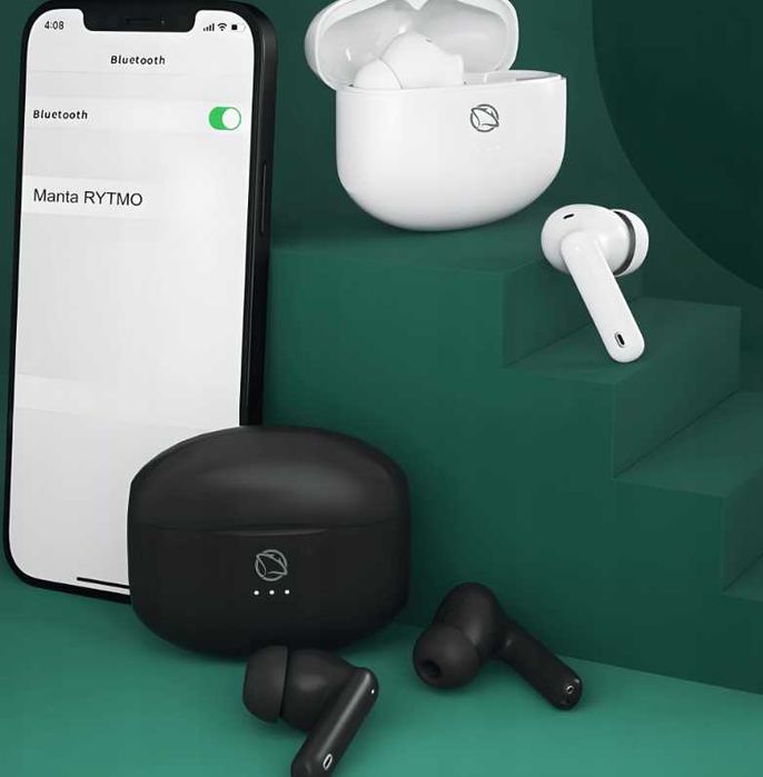 Słuchawki bezprzewodowe bluetooth dokanałowe Manta RYTMO białe