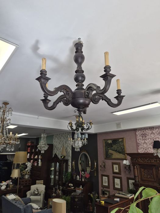 Candeeiro de Teto / Lustre Vintage em Madeira Esculpida (Estilo Clássico / Rústico)