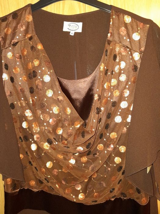 Suknia sukienka brąz 46 48 nowa wiskoza 70 % bal wesele  elegancka