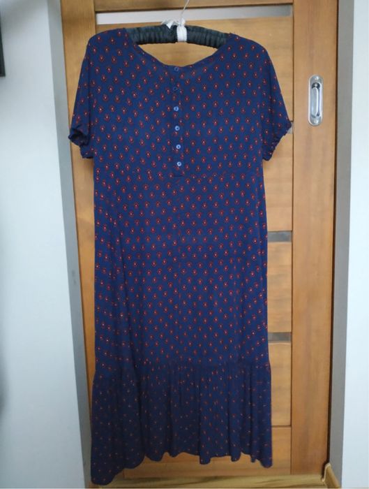 Granatowo czerwona sukienka dolly z falbaną 36 100% wiskoza