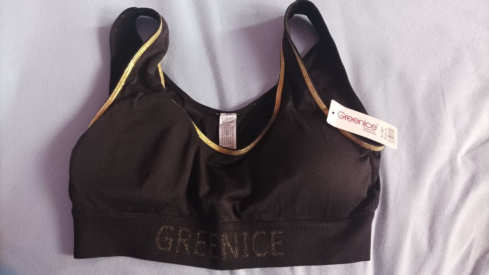 Czarno-zloty bezszwowy biustonosz top sportowy L/xl metka