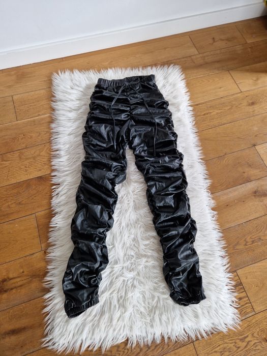 Xs 34 czarne marszczone spodnie skórzane wysoki stan eko skóra nowe