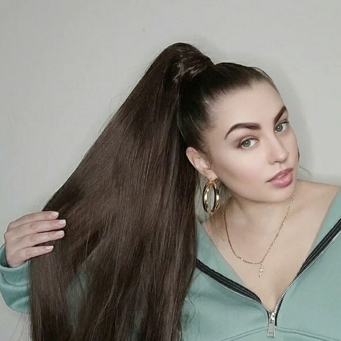 Хвіст темний коричневий каштановий/ накладний хвіст/ штучне волосся.