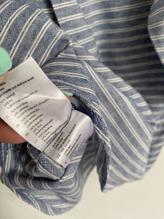 Koszula lindex 92 z lnem paski białe niebieska stójka