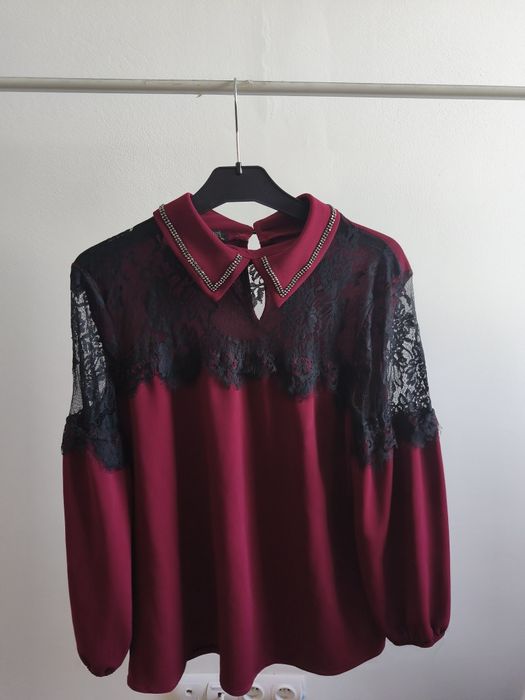 Bluzka damska koszula cyrkonie koronka l/xl
