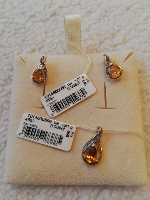 Diament i cytryn zawieszka i kolczyki złoto Apart OKAZJA