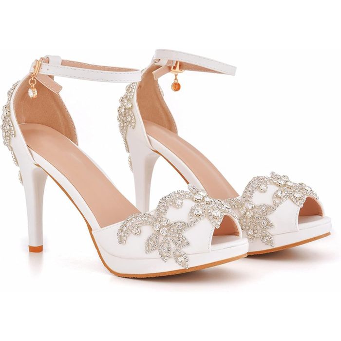 Sandały ślubne damskie białe szpilki zdobione EU34
