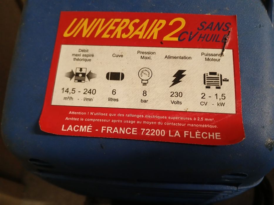 Compressor de Ar Lacmé Universair 2 – 2 HP / 6L / 8 bar – Sem Óleo
