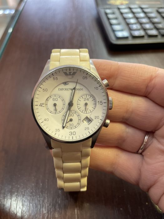 Emporio Armani наручний годинник оригінал білий хронограф дешево