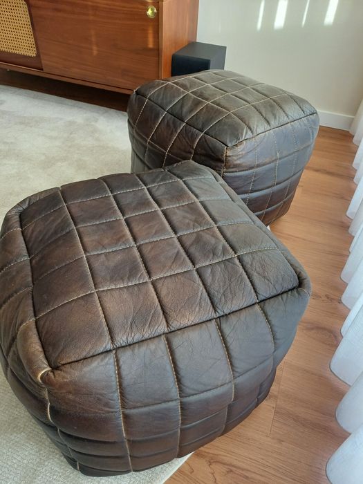 Puff em pele castanha