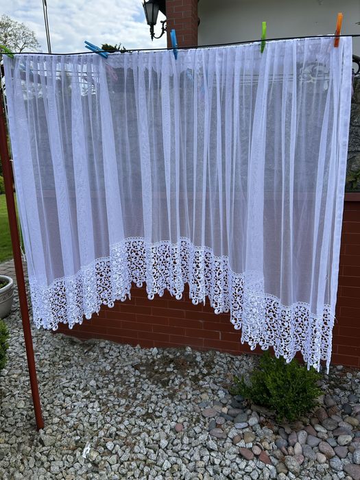 Firana z gipiurą komplet 3 duże 1 mniejsza 4 sztuki białe