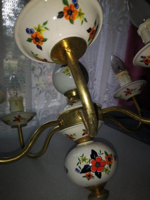 Żyrandol vintage, ceramiczny, ręcznie malowany, PRL