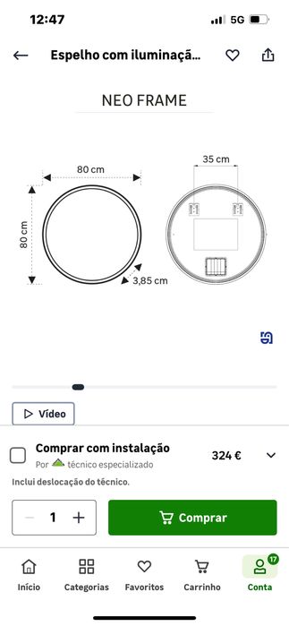 Espelho de 80 cm com led
