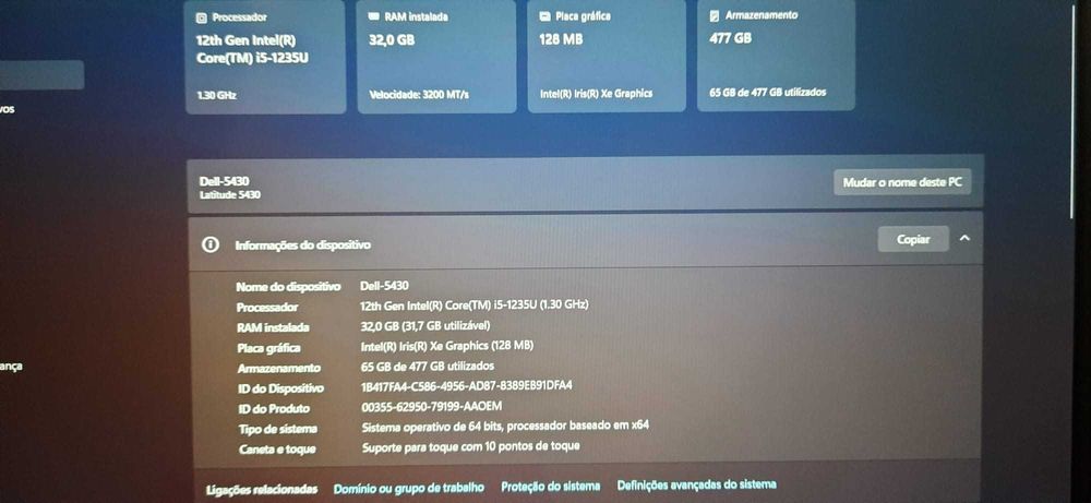 Dell Latitude 5430 | 12.ª Gen | 14" IPS Touch | i5-1235U-4.4G | 32GB | NVMe 512GB | Mala | W11