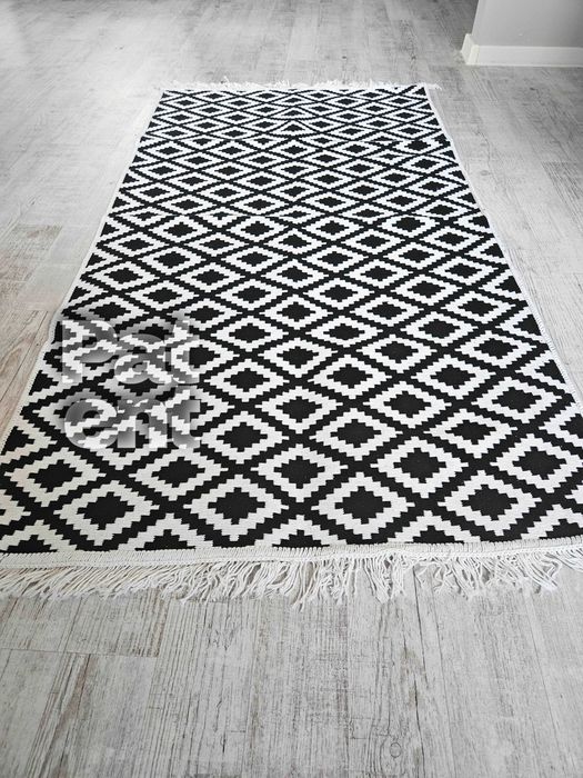Dywan chodnik 80x150 boho etno wzór romby z frędzlami do salonu