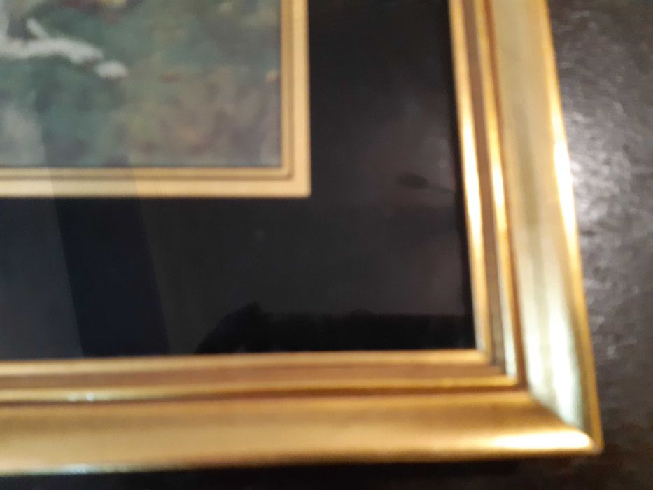 Quadro anos 1950, gravura Caça às Raposas,excelente estado conservação