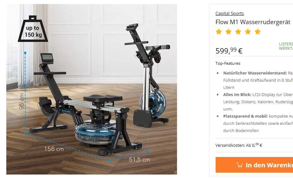 Водный Гребной тренажер Гребля CAPITAL SPORTS  Flow M1