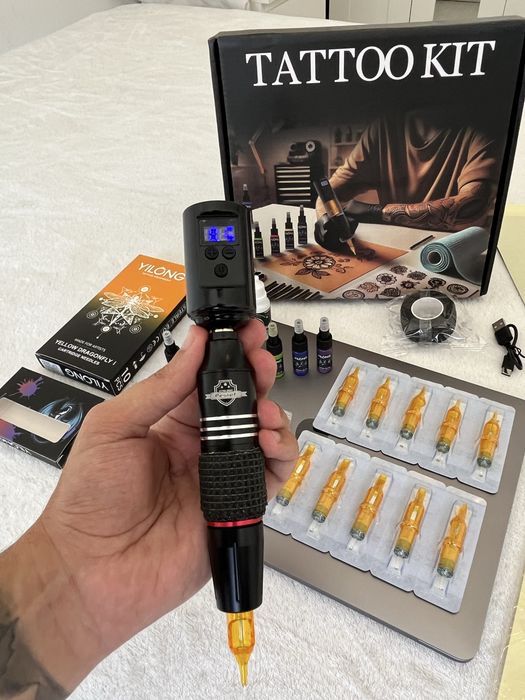Kit Tatuagem S/ Fios COMPLETO Máquina/ Pen, Pele Treino NOVO