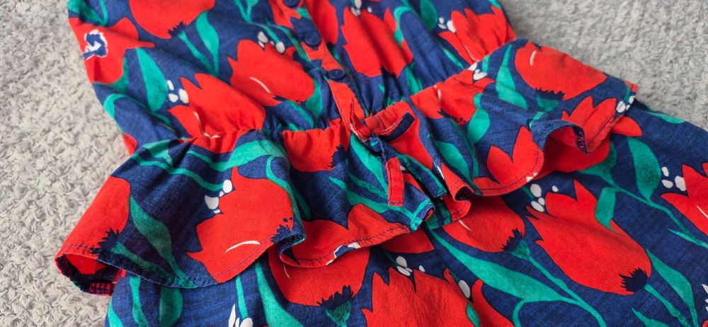 Letni kombinezon na ramiączkach, czerwone kwiaty, Next, 98