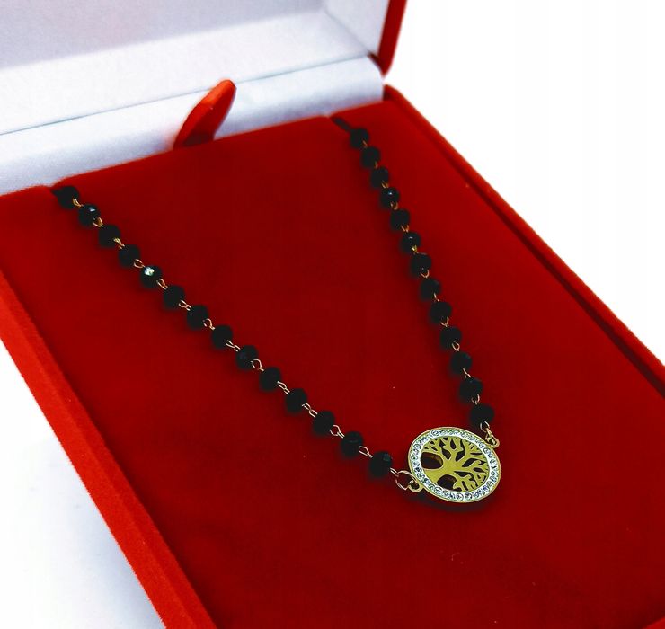 Złoty Naszyjnik Koralik Z Drzewkiem Stal 316L --- N237