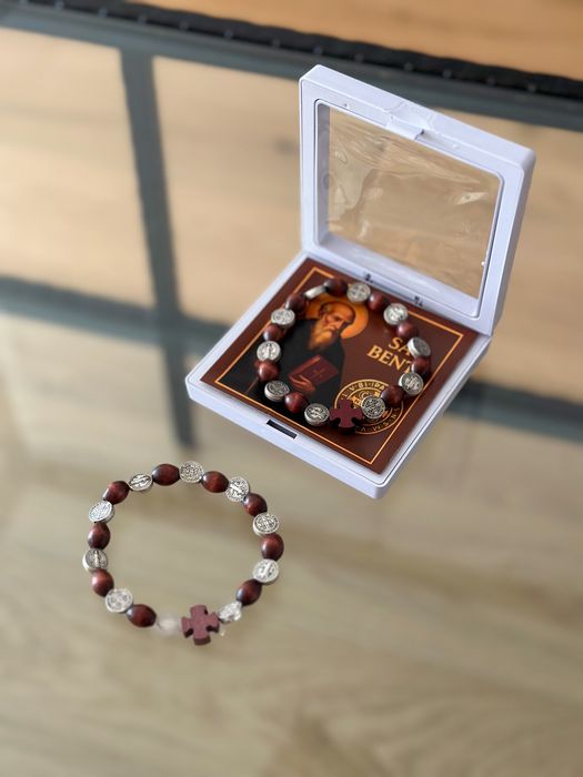Pulseiras São Bento elásticas com dezenas em madeira - novas com caixa