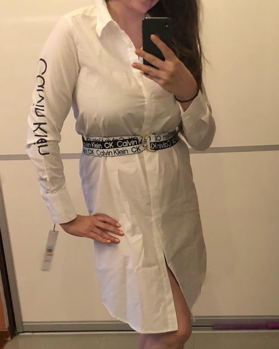 Mikołaj - Oryginalna sukienka Calvin Klein z paskiem Logowana