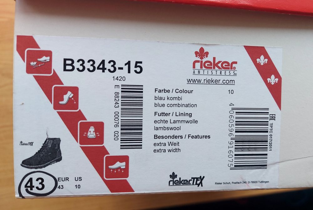 Чоловічі зимові черевики RIEKER р.43