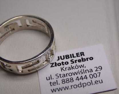 Srebrna obrączka grecka droga ażurowe ozdoby  R.14. 5,8 mm.