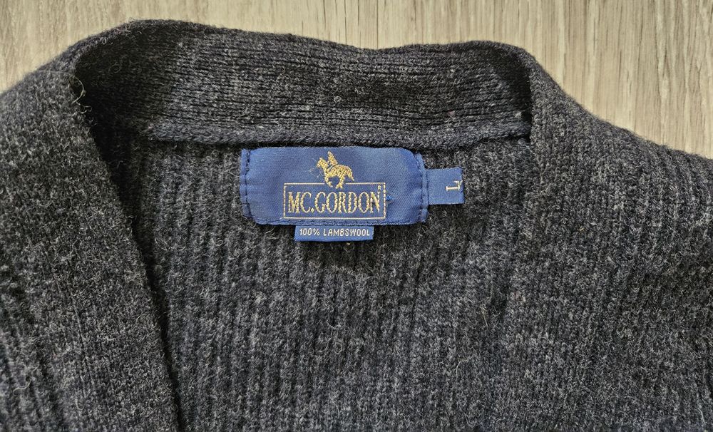Szary grafitowy sweter kardigan L wełna wełniany Mcgordon
