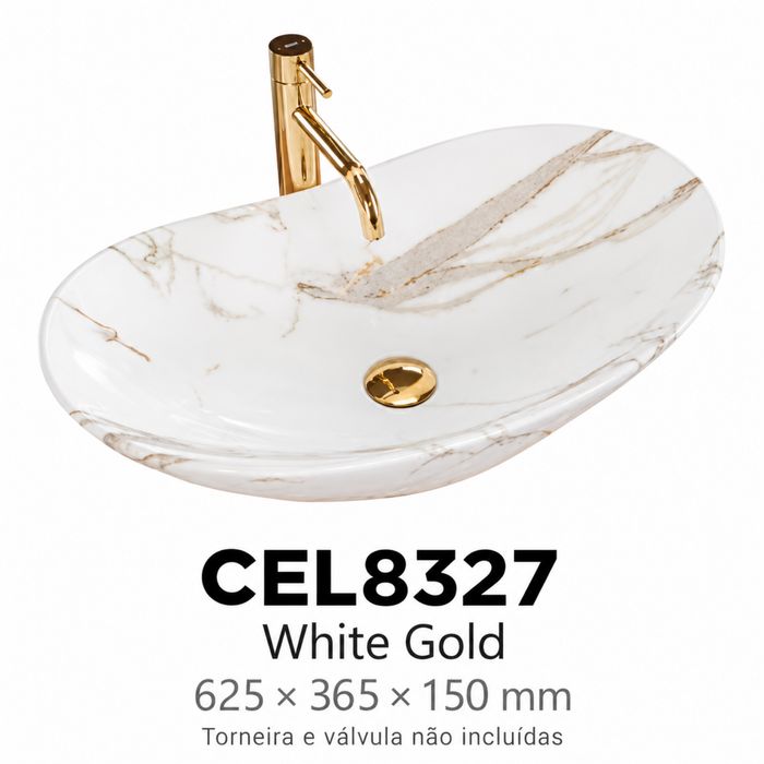 Lavatório de pousar White Gold — Branco e dourado | CEL8327