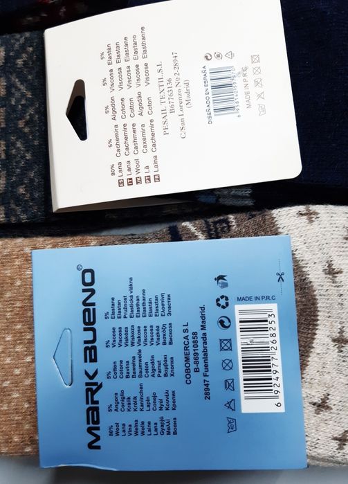 6 pares de meias em lã, tamanho 40-46