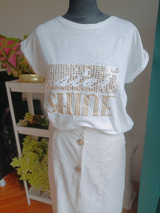 Bluzka kremowa bawełna złoty napis roz M firma Floyd