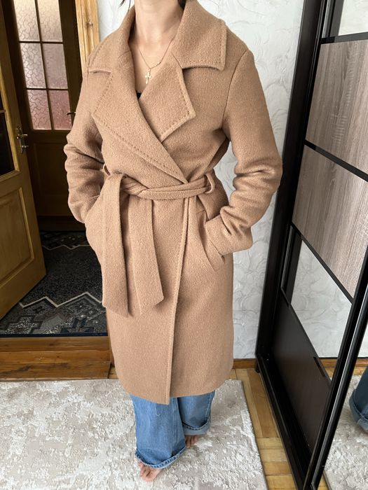 Пальто зимове, шерстяне пальто, пальто кемел, бежеве пальто