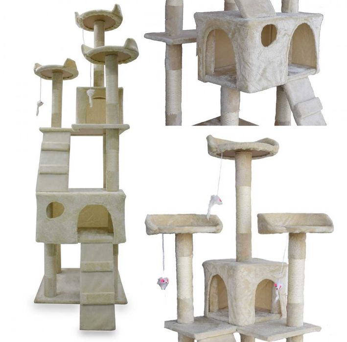 Wysoki Drapak dla Kota Drzewko 170cm Domek Beżowy Sizalowe Słupki