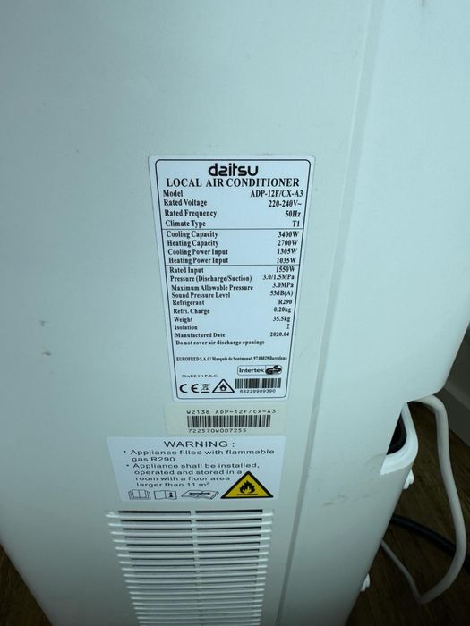Ar Condicionado Portátil DAITSU APD12X (24 m² - 12000 BTU - Branco)