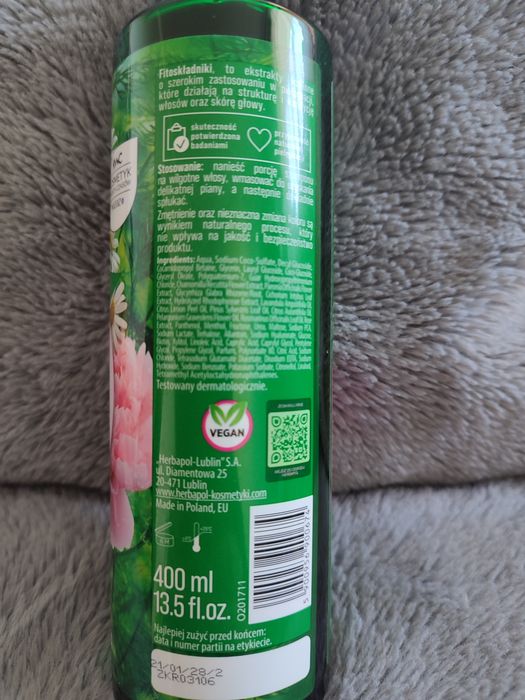 Szampon odżywczy 400 ml Herbapol 95% skł. naturalne rumianek peonia
