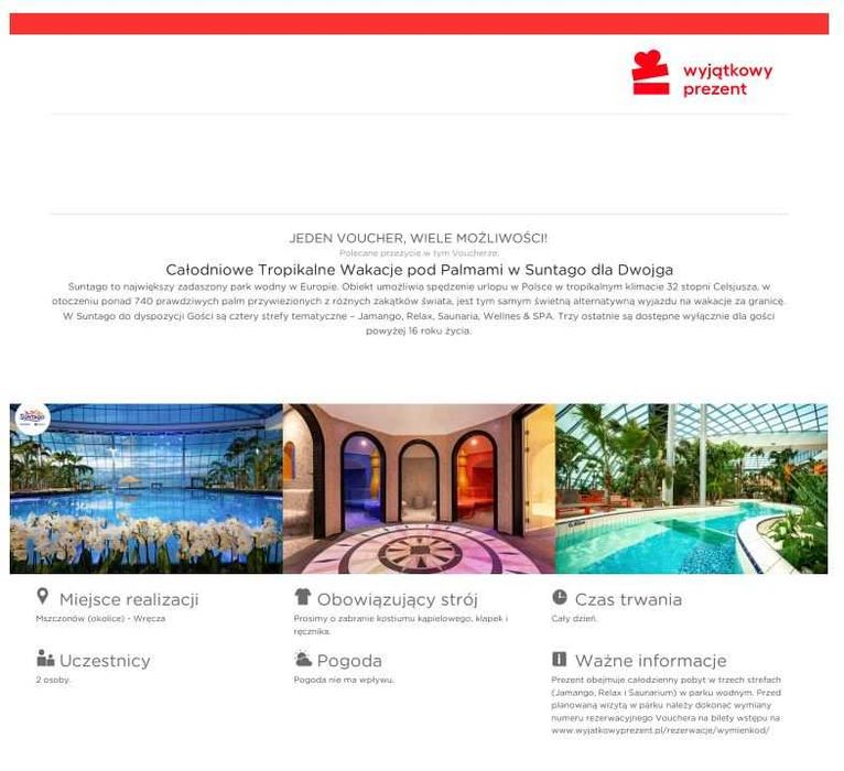 Voucher do Suntago dla dwojga [pełen pakiet]