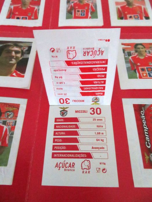 RARIDADE - Saquetas de açúcar com cromos (Plantel SLBenfica) 2005/06