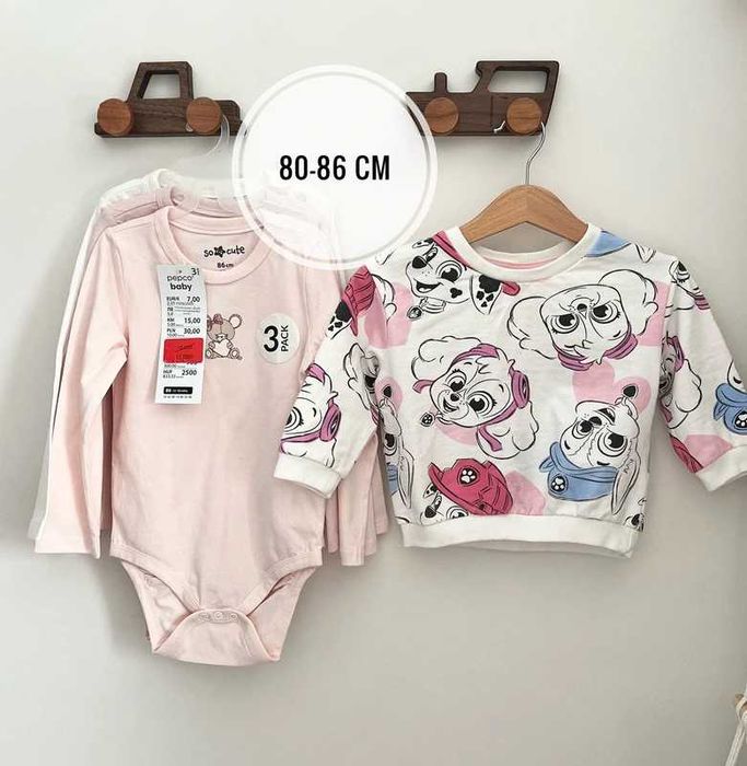 Zestaw! Białe różowe body z długim rękawem i bluza niemowlęca So Cute 80-86 cm