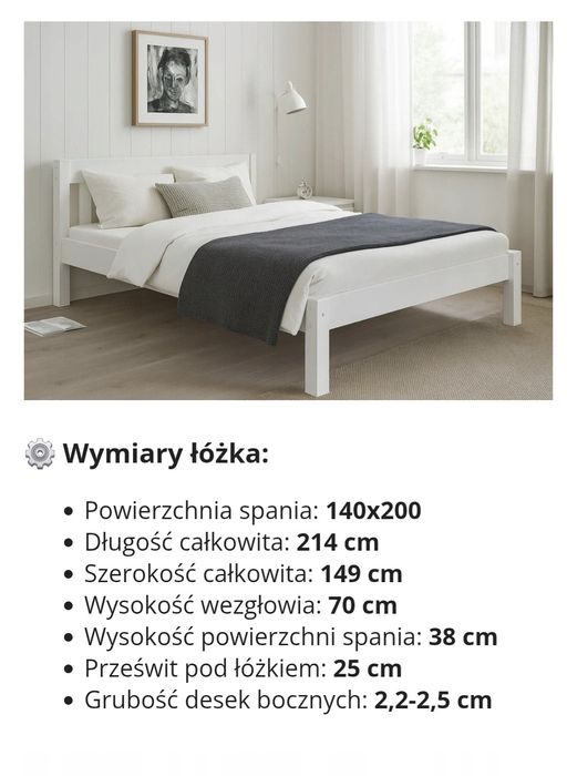 Łóżko białe 140x200 młodzieżowe